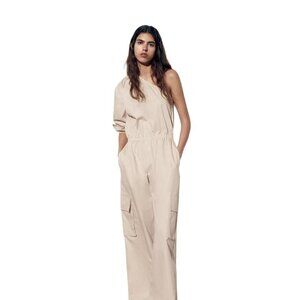 Zara Beige One-Shoulder Jumpsuit